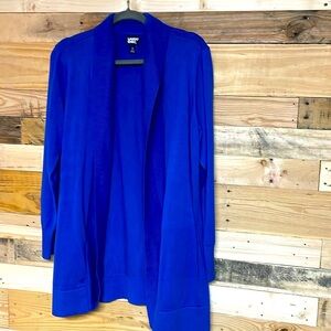 Lands’ End size large cobalt blue open tunic length soft cardigan with pockets
